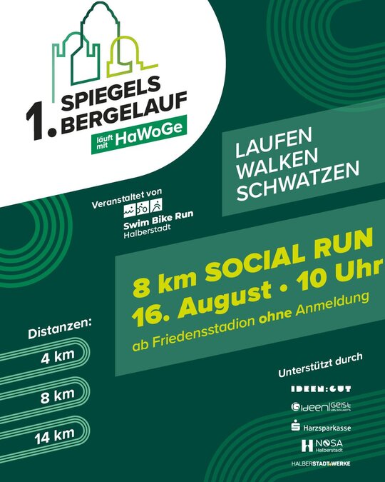 🏃‍♀️ Der letzte Social Run vor dem Spiegelsbergelauf! 🏃‍♂️

Bevor es am 12.09. ernst wird, sammeln wir noch einmal...